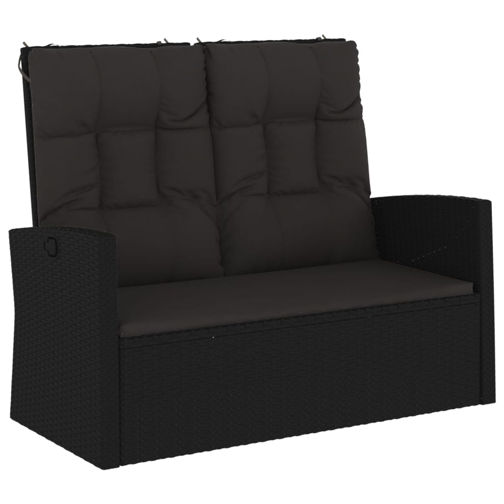 vidaXL Tuinbank verstelbaar met kussens 118 cm poly rattan zwart
