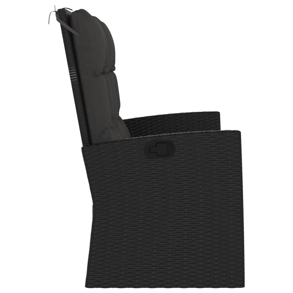 vidaXL Tuinbank verstelbaar met kussens 118 cm poly rattan zwart