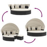 vidaXL Loungebed met luifel en kussens poly rattan zwart