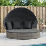 vidaXL Loungebed met luifel en kussens poly rattan zwart