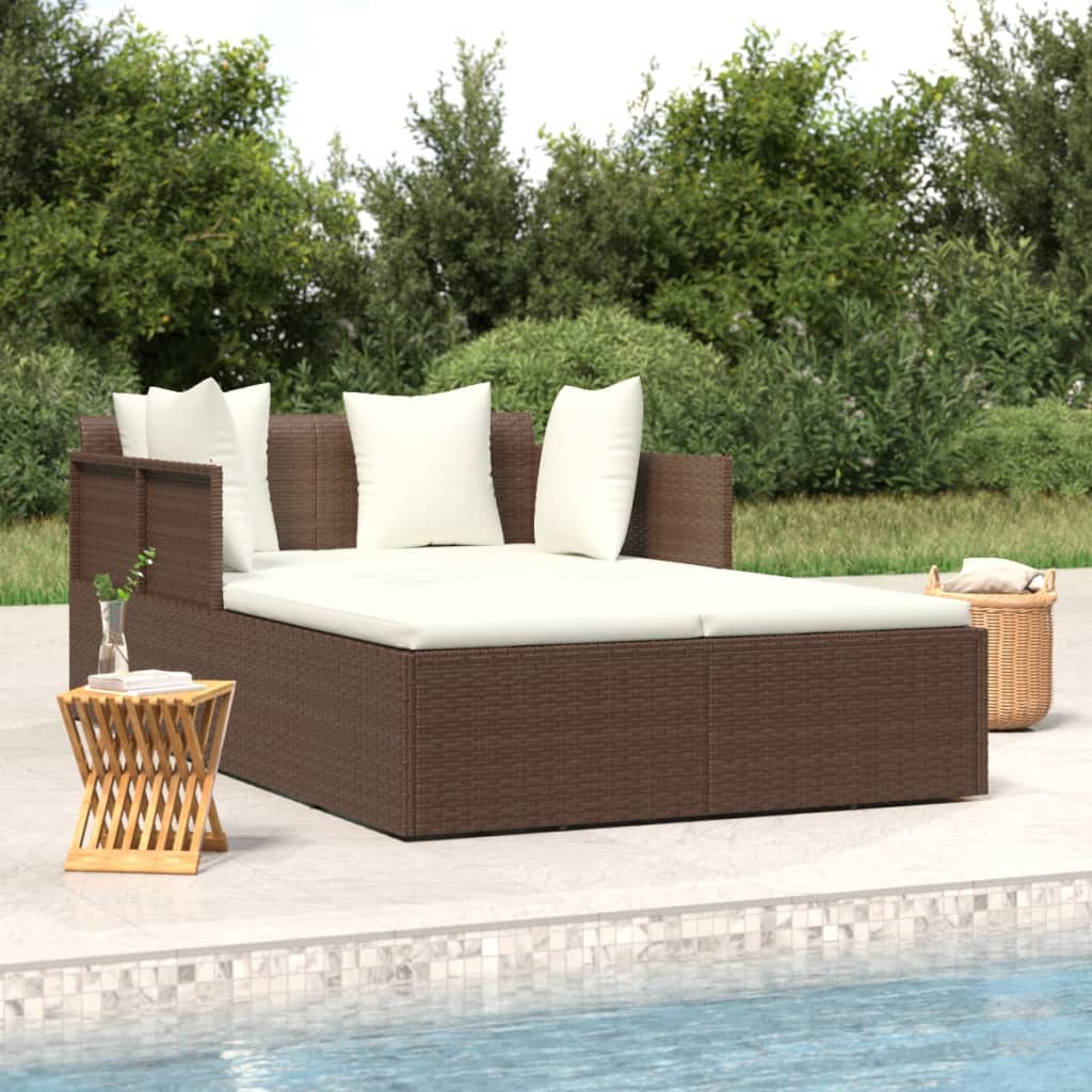 vidaXL Sun Lounger with Cushions 182x118x63 cm Poly Rattan Brown