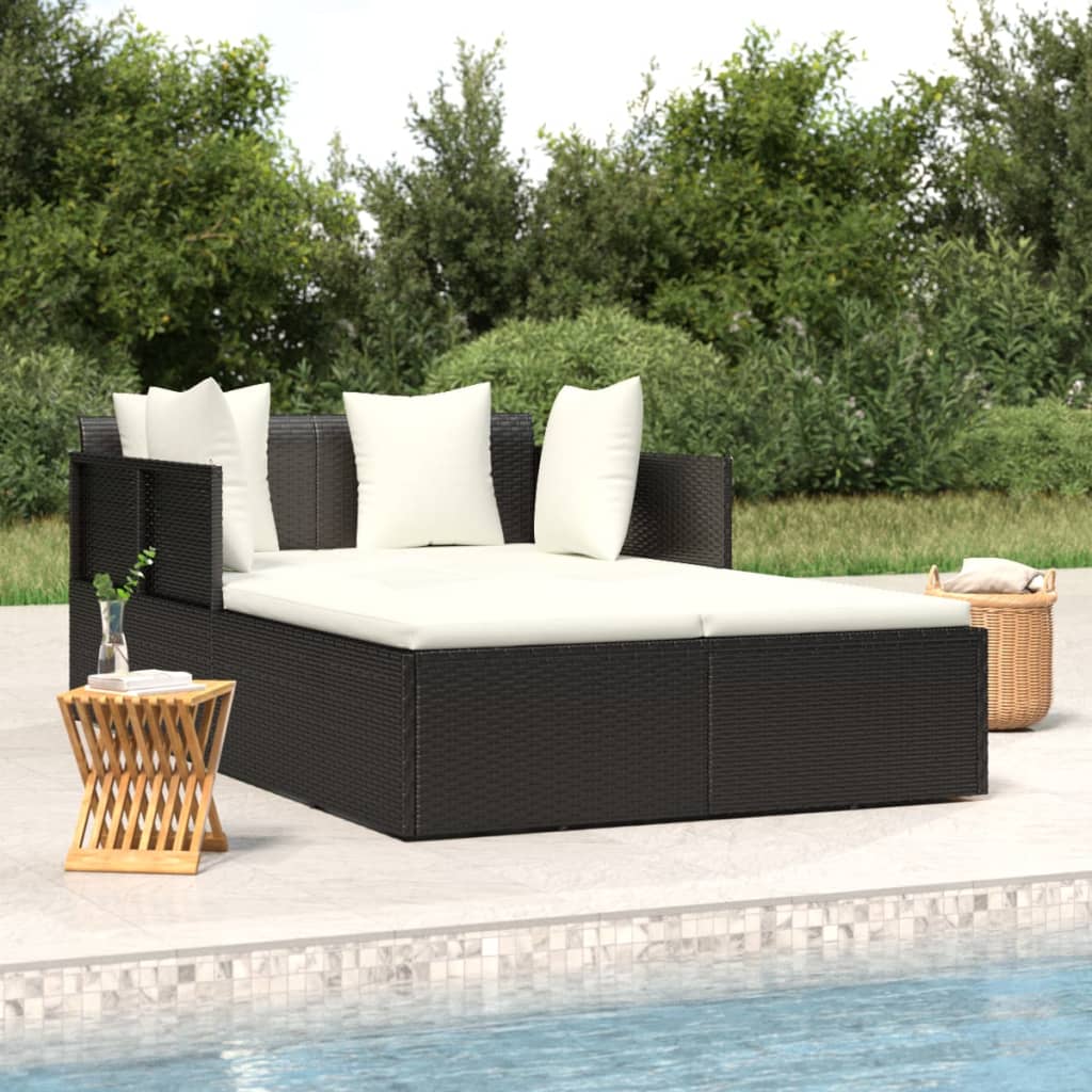 vidaXL Sun Lounger with Cushions 182x118x63 cm Poly Rattan Brown