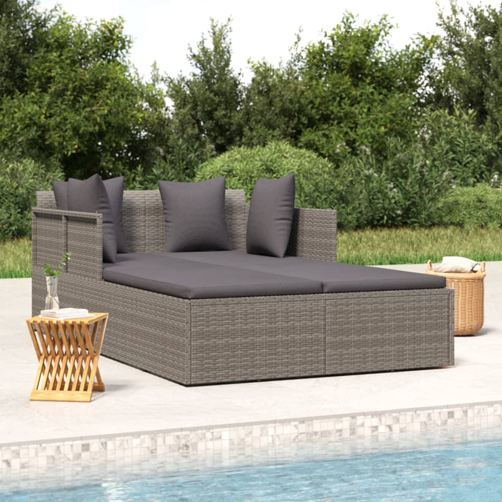 vidaXL Sun Lounger with Cushions 182x118x63 cm Poly Rattan Brown
