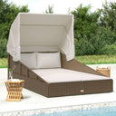 vidaXL Sun Lounger with Foldable Roof 200x114x128 cm Poly Rattan Brown