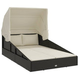 vidaXL Sun Lounger with Foldable Roof 200x114x128 cm Poly Rattan Brown