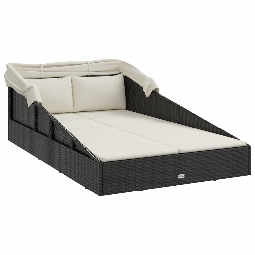 vidaXL Sun Lounger with Foldable Roof 200x114x128 cm Poly Rattan Brown