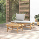vidaXL 3-delige Loungeset met kussens bamboe lichtgrijs