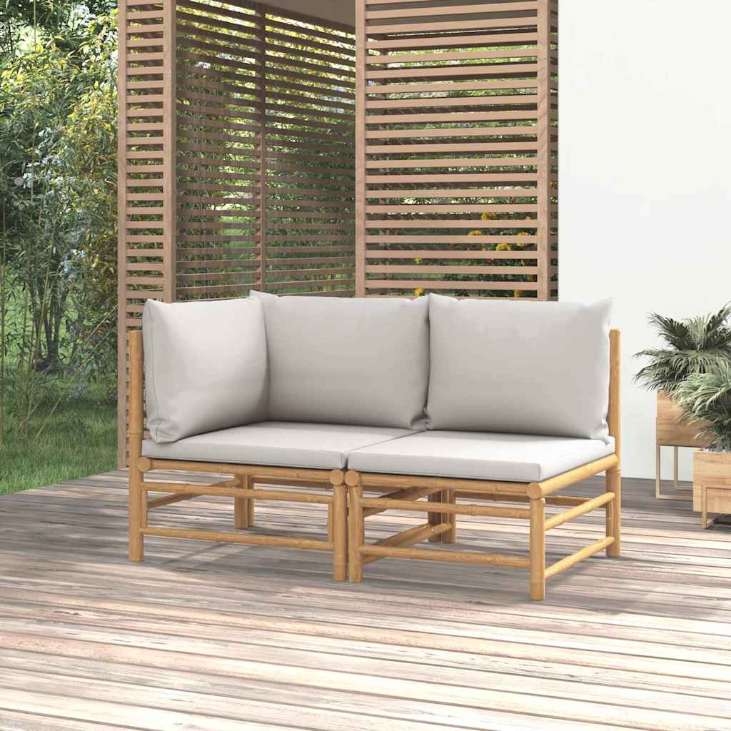vidaXL 3-delige Loungeset met kussens bamboe lichtgrijs