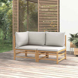 vidaXL 3-delige Loungeset met kussens bamboe lichtgrijs
