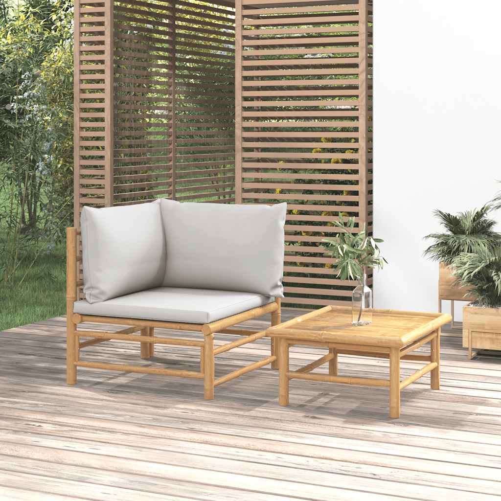 vidaXL 3-delige Loungeset met kussens bamboe lichtgrijs
