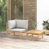 vidaXL 3-delige Loungeset met kussens bamboe lichtgrijs
