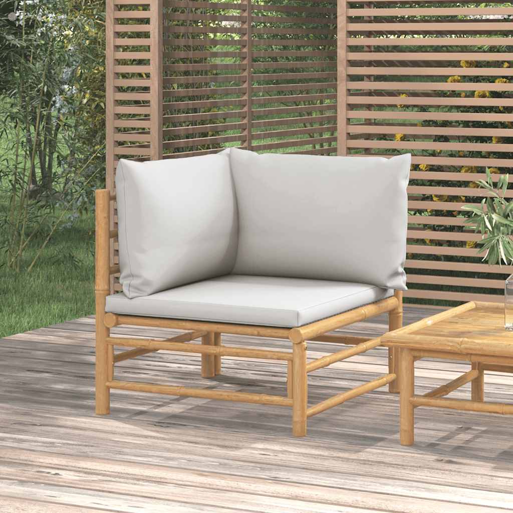 vidaXL 3-delige Loungeset met kussens bamboe lichtgrijs