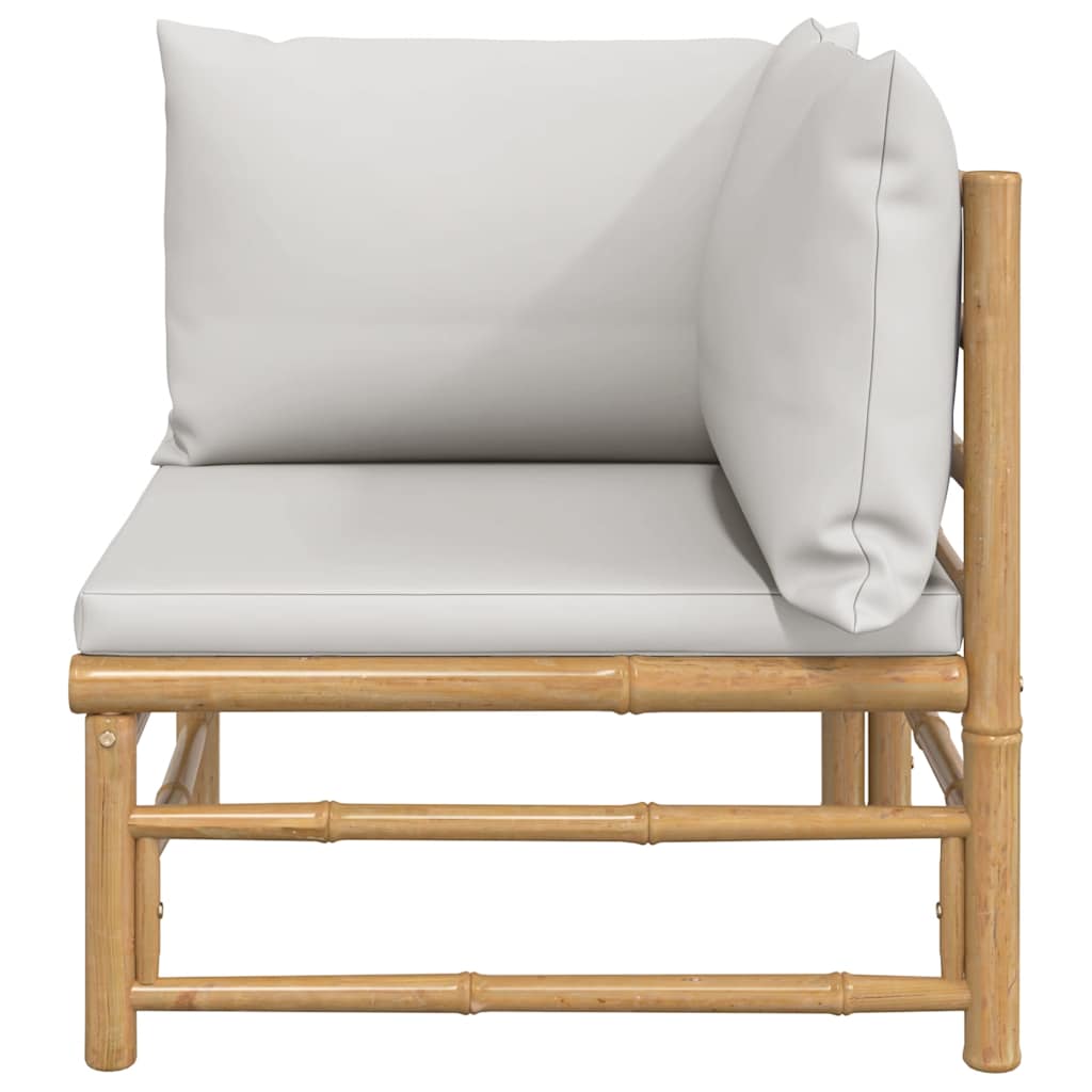 vidaXL 3-delige Loungeset met kussens bamboe lichtgrijs