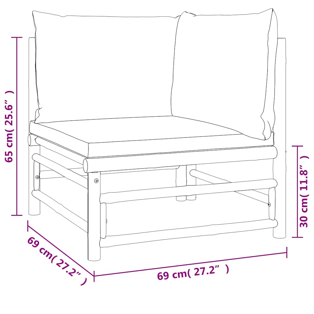 vidaXL 3-delige Loungeset met kussens bamboe lichtgrijs