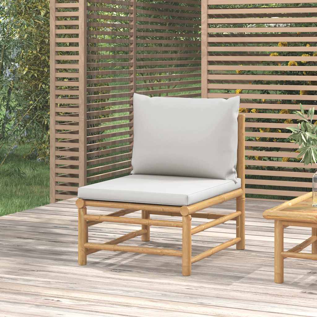 vidaXL 3-delige Loungeset met kussens bamboe lichtgrijs