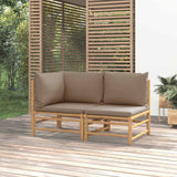 vidaXL 3-delige Loungeset met kussens bamboe lichtgrijs