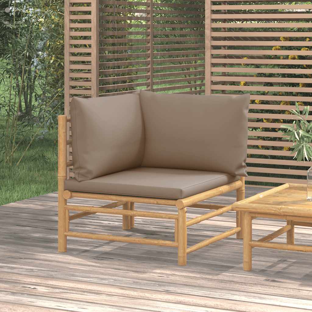 vidaXL 3-delige Loungeset met kussens bamboe lichtgrijs