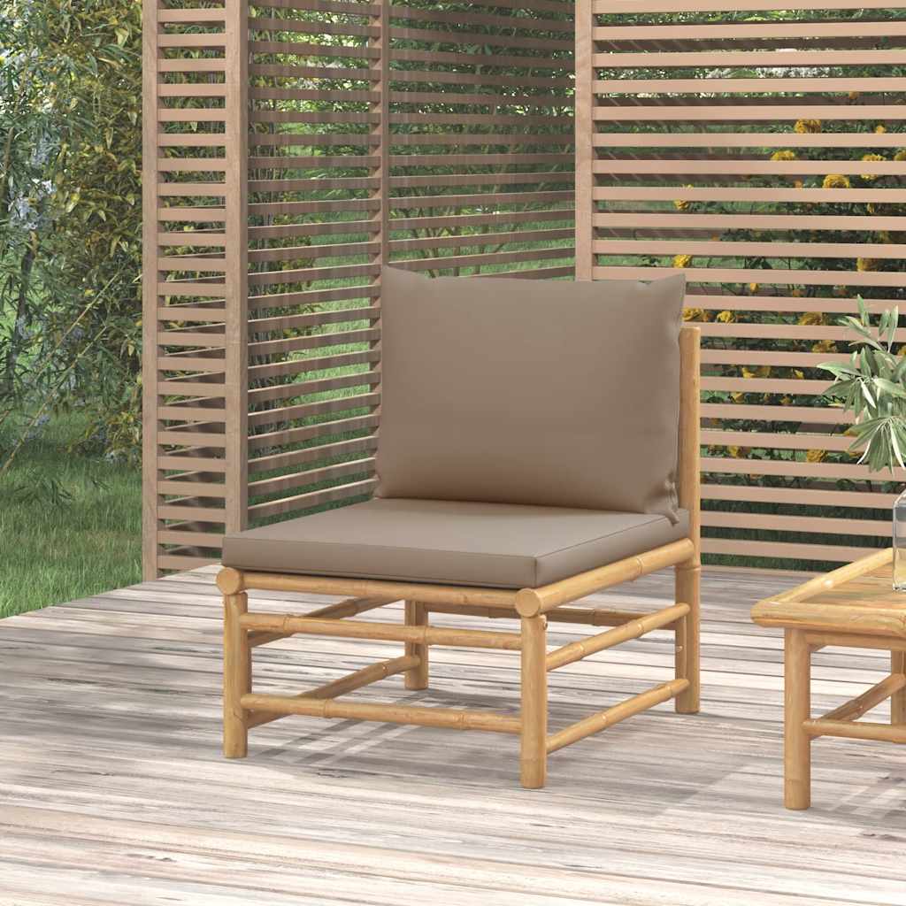 vidaXL 3-delige Loungeset met kussens bamboe lichtgrijs