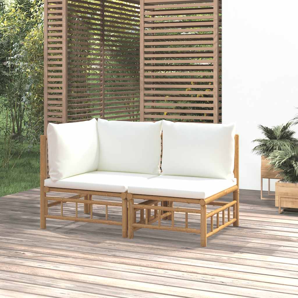 vidaXL 3-delige Loungeset met kussens bamboe crèmewit