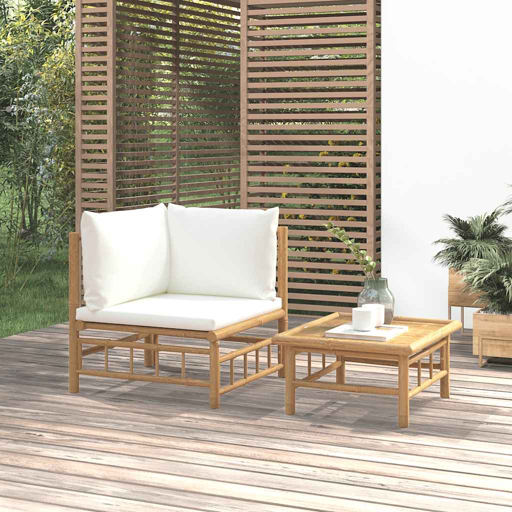 vidaXL 3-delige Loungeset met kussens bamboe crèmewit