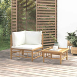 vidaXL 3-delige Loungeset met kussens bamboe crèmewit