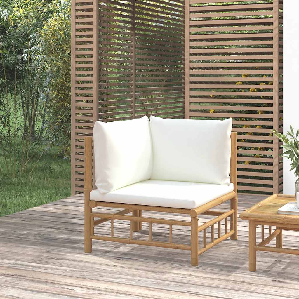 vidaXL 3-delige Loungeset met kussens bamboe crèmewit