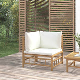 vidaXL 3-delige Loungeset met kussens bamboe crèmewit