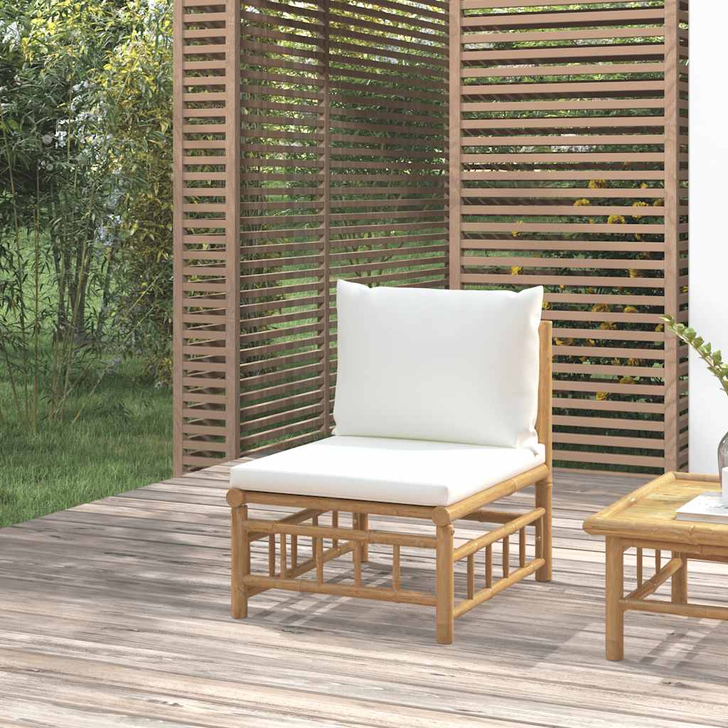 vidaXL 3-delige Loungeset met kussens bamboe crèmewit