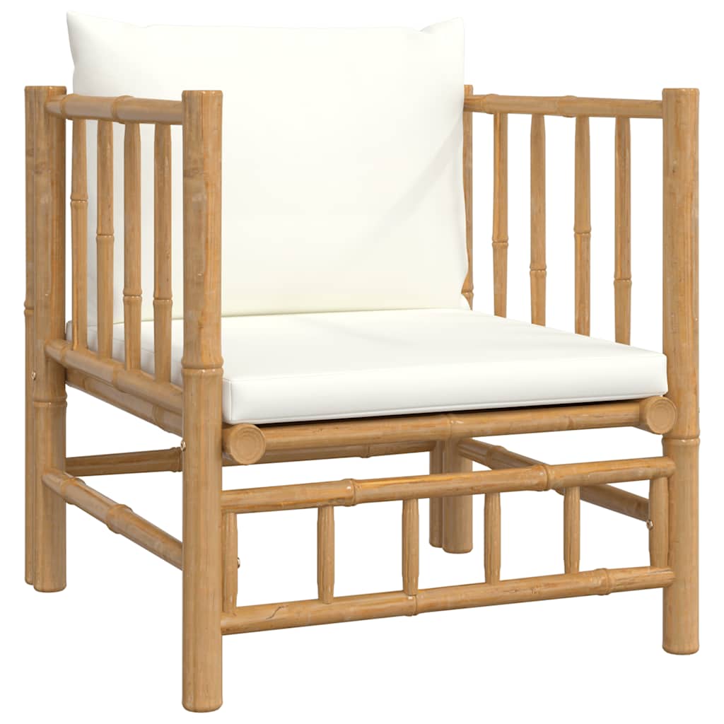 vidaXL 3-delige Loungeset met kussens bamboe crèmewit