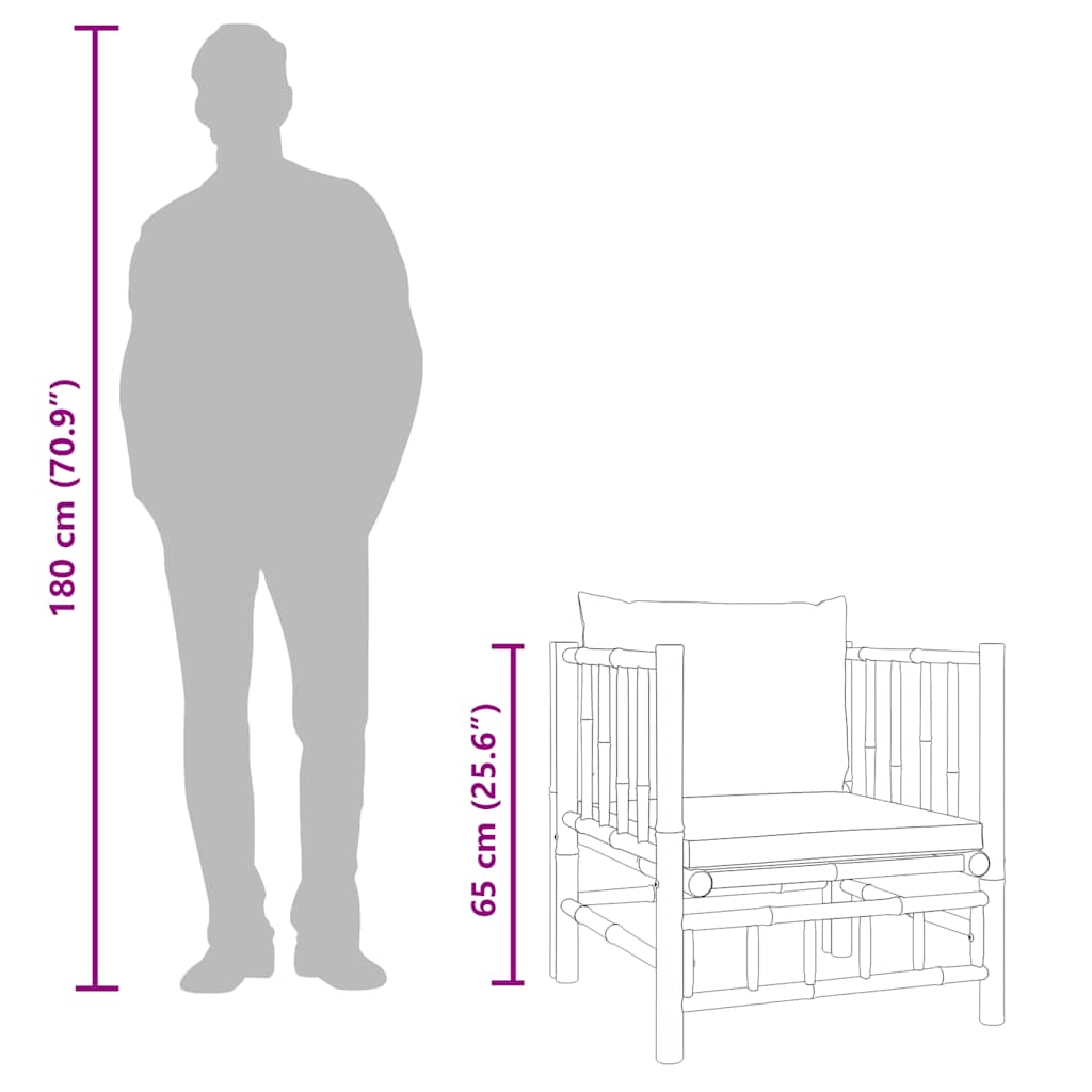 vidaXL 3-delige Loungeset met kussens bamboe crèmewit