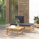 vidaXL 3-delige Loungeset met kussens bamboe crèmewit