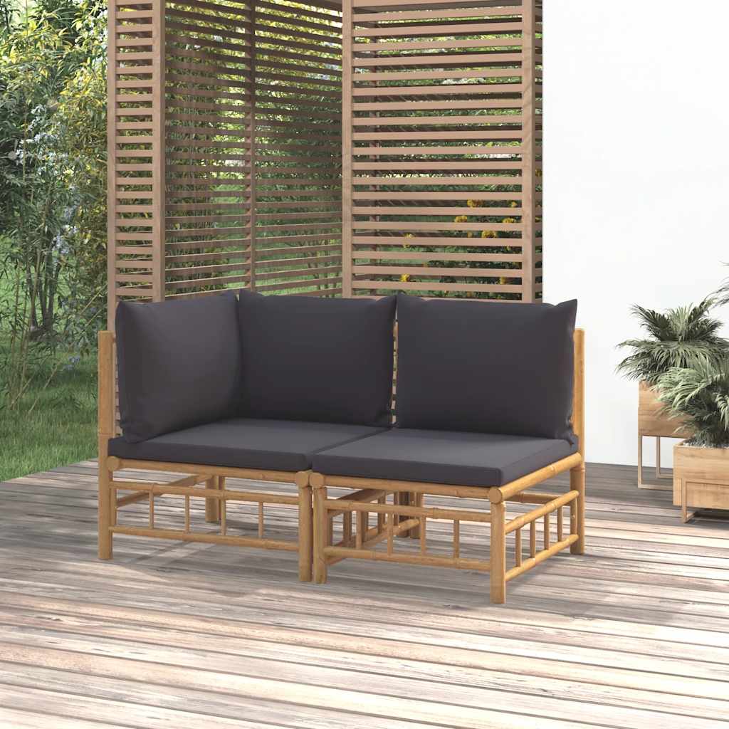 vidaXL 3-delige Loungeset met kussens bamboe crèmewit