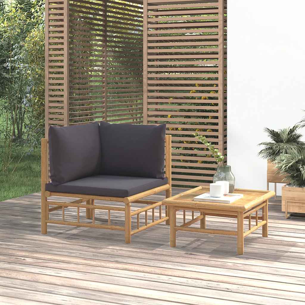 vidaXL 3-delige Loungeset met kussens bamboe crèmewit