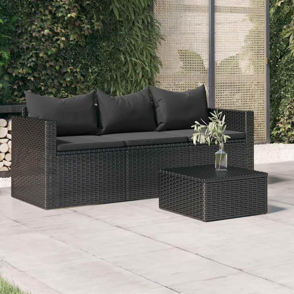 vidaXL Tuinbank 3-zits met kussens poly rattan bruin