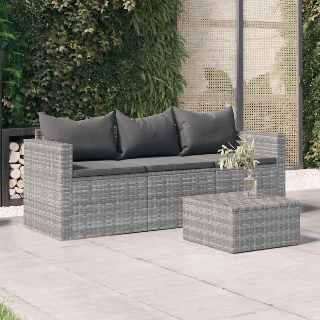 vidaXL Tuinbank 3-zits met kussens poly rattan bruin