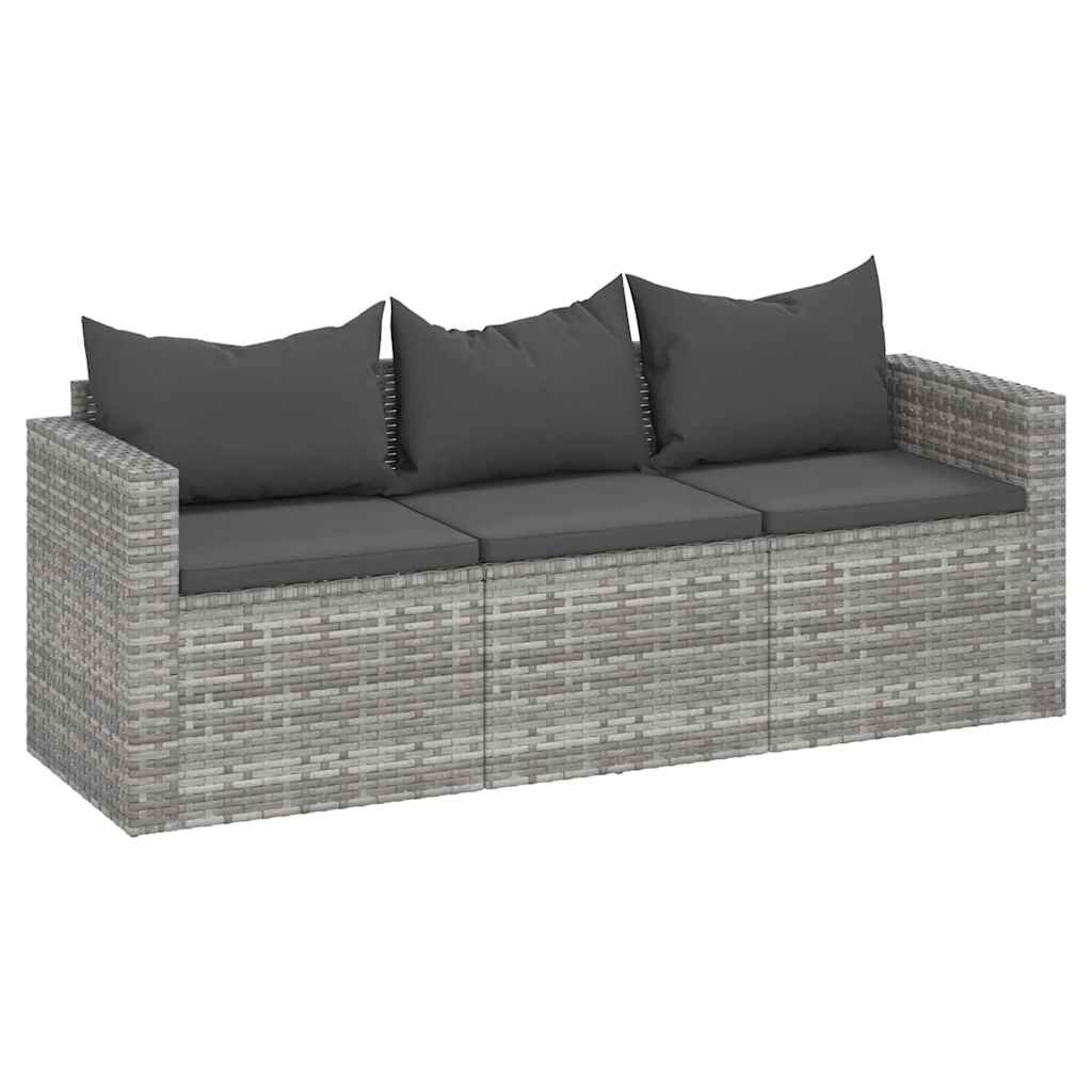 vidaXL Tuinbank 3-zits met kussens poly rattan bruin