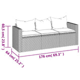 vidaXL Tuinbank 3-zits met kussens poly rattan bruin