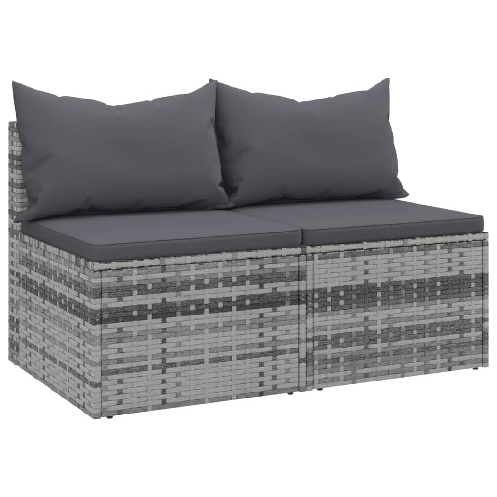 vidaXL Tuinmiddenbanken met kussens 2 st poly rattan zwart