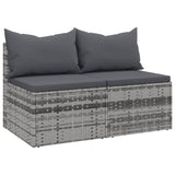 vidaXL Tuinmiddenbanken met kussens 2 st poly rattan zwart