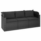 vidaXL Tuinbank 3-zits met dak en voetenbank poly rattan zwart