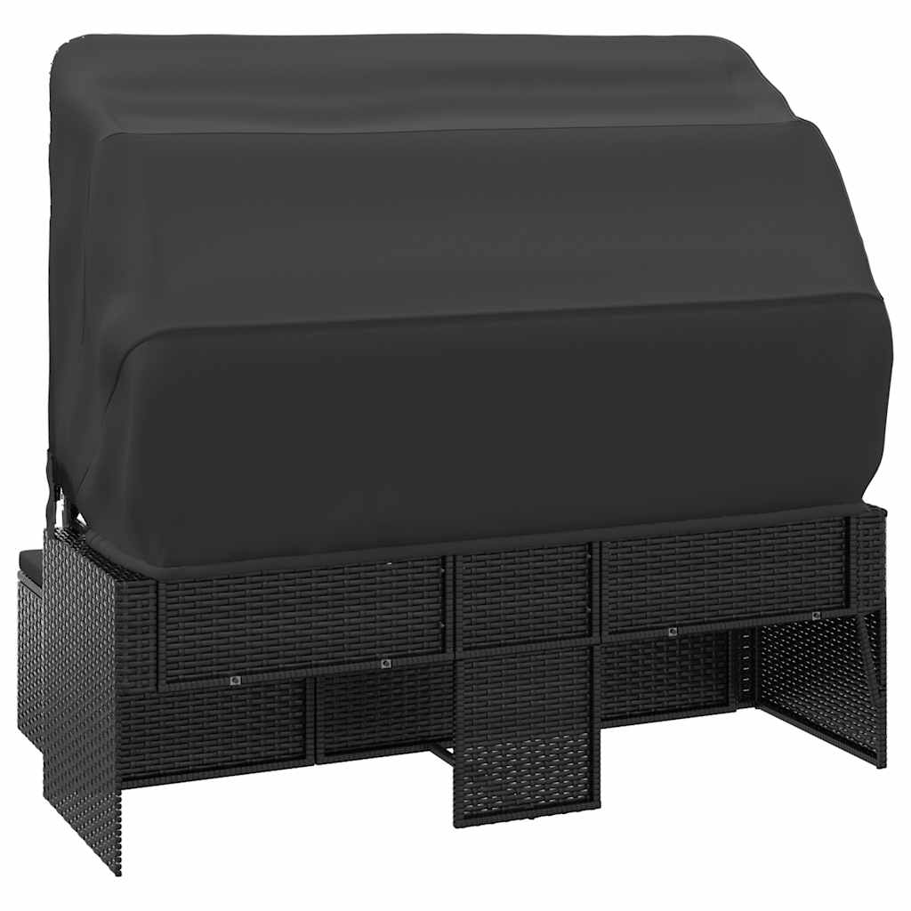 vidaXL Tuinbank 3-zits met dak en voetenbank poly rattan zwart