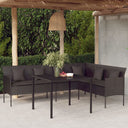vidaXL Tuinbank L-vormig met kussens poly rattan zwart