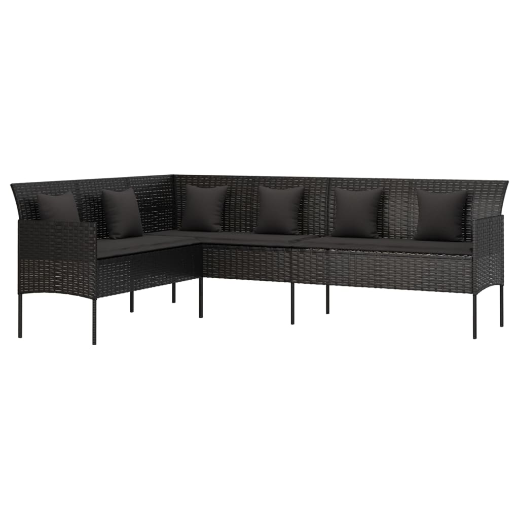 vidaXL Tuinbank L-vormig met kussens poly rattan zwart