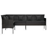 vidaXL Tuinbank L-vormig met kussens poly rattan zwart