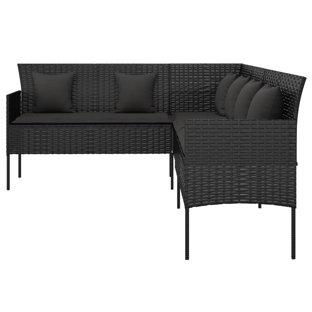vidaXL Tuinbank L-vormig met kussens poly rattan zwart