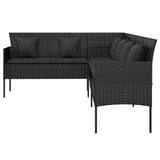 vidaXL Tuinbank L-vormig met kussens poly rattan zwart