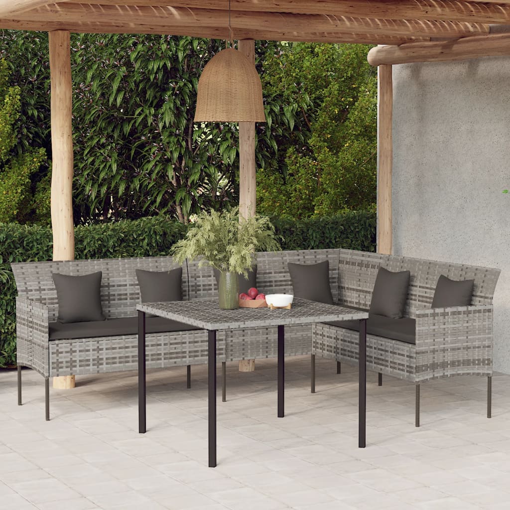 vidaXL Tuinbank L-vormig met kussens poly rattan zwart