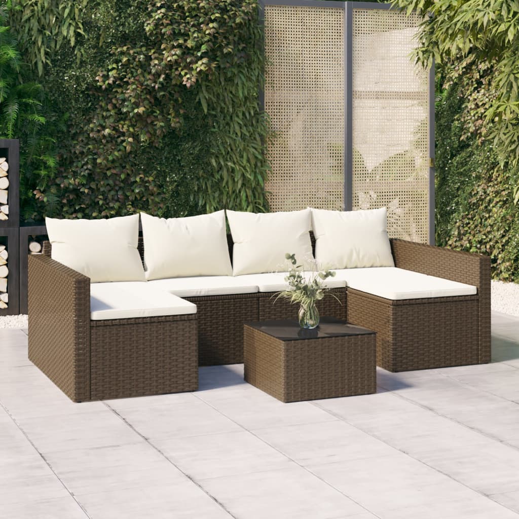 vidaXL 2-delige Loungeset met kussens poly rattan bruin