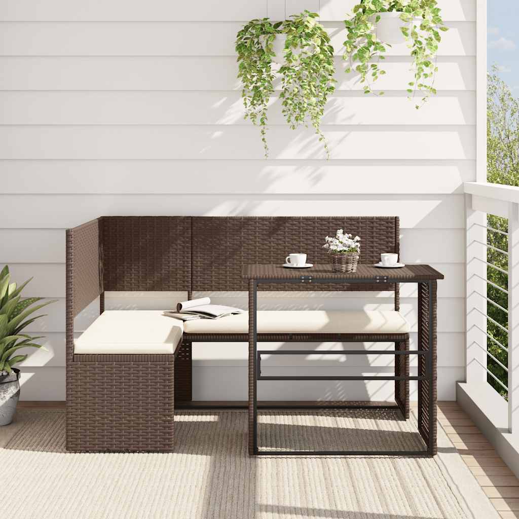 vidaXL Tuinbank met tafel en kussens L-vormig poly rattan bruin