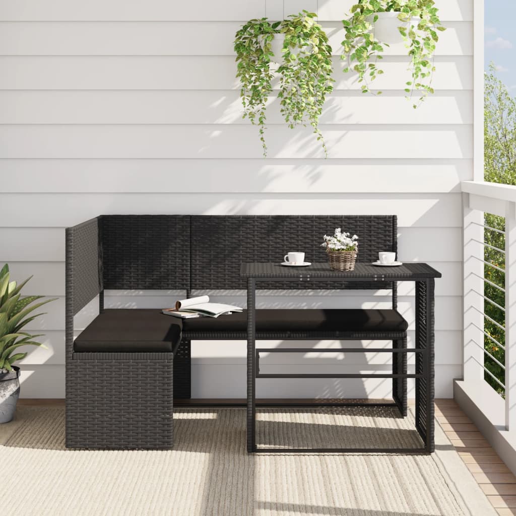 vidaXL Tuinbank met tafel en kussens L-vormig poly rattan bruin